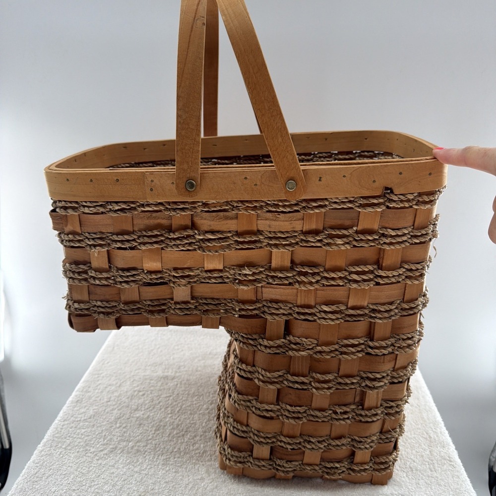 Wood Stair Step Basket Rustic Woven Cottage Farmhouse Storage Decorative